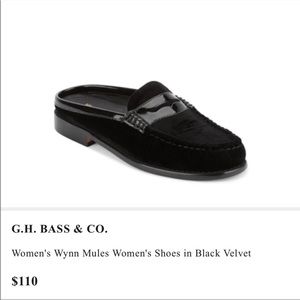 GH Bass Weejuns Wynn Black Velvet mule loafer - Size 7